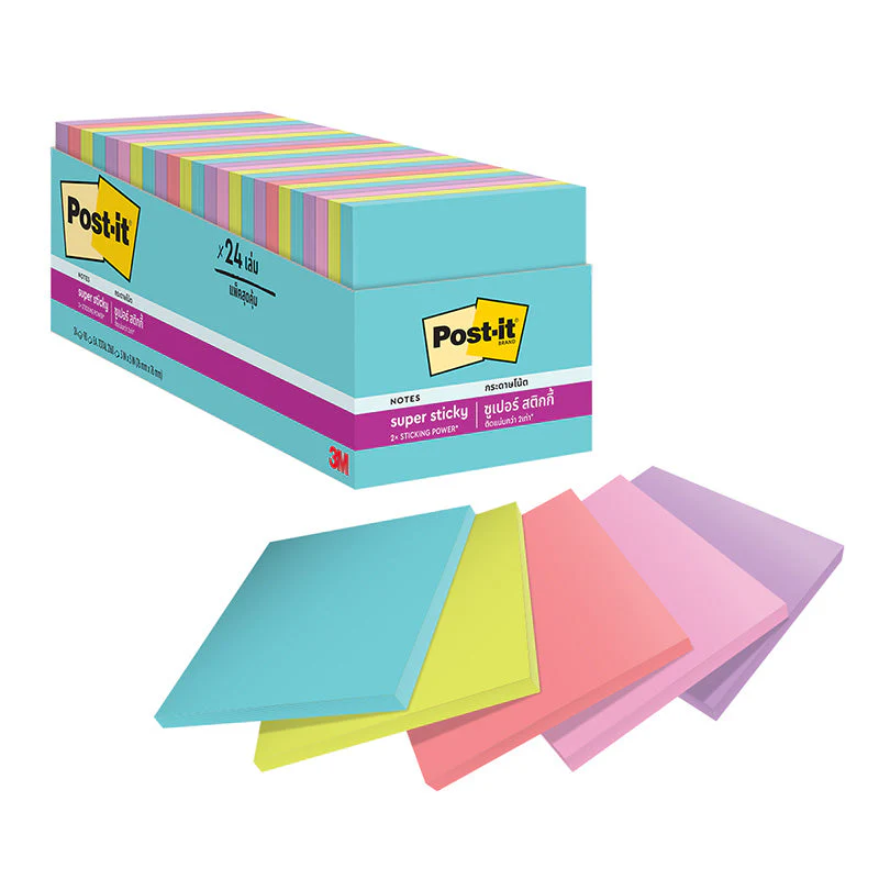 3M Post-it 654-24SSMIA Super Sticky Notes 3x3-inch 70 Sheet