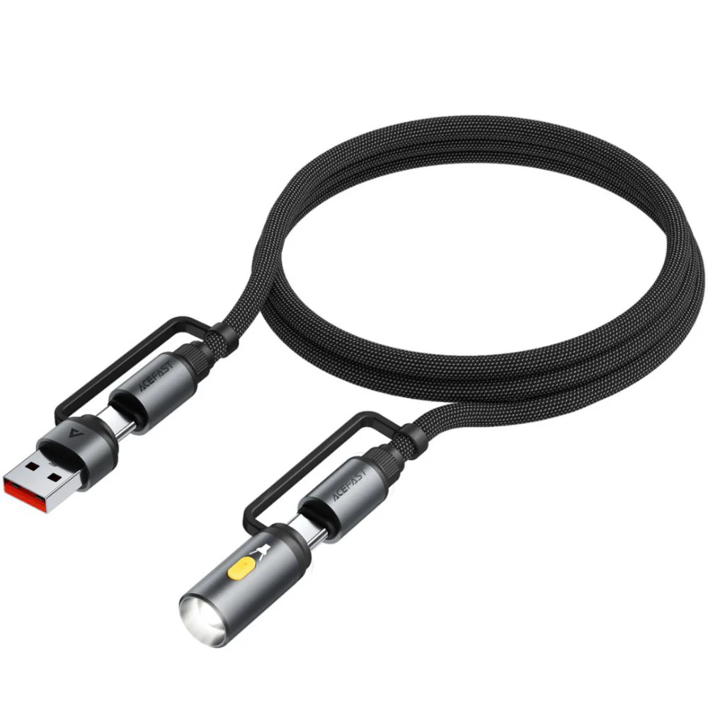 Acefast J5 Multi-Function Charging Data Cable USB-A + USB-C + LED Light - Black - Image 3