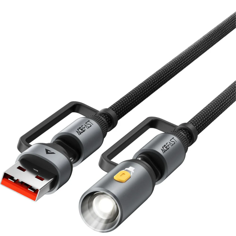 Acefast J5 Multi-Function Charging Data Cable USB-A + USB-C + LED Light - Black - Image 4