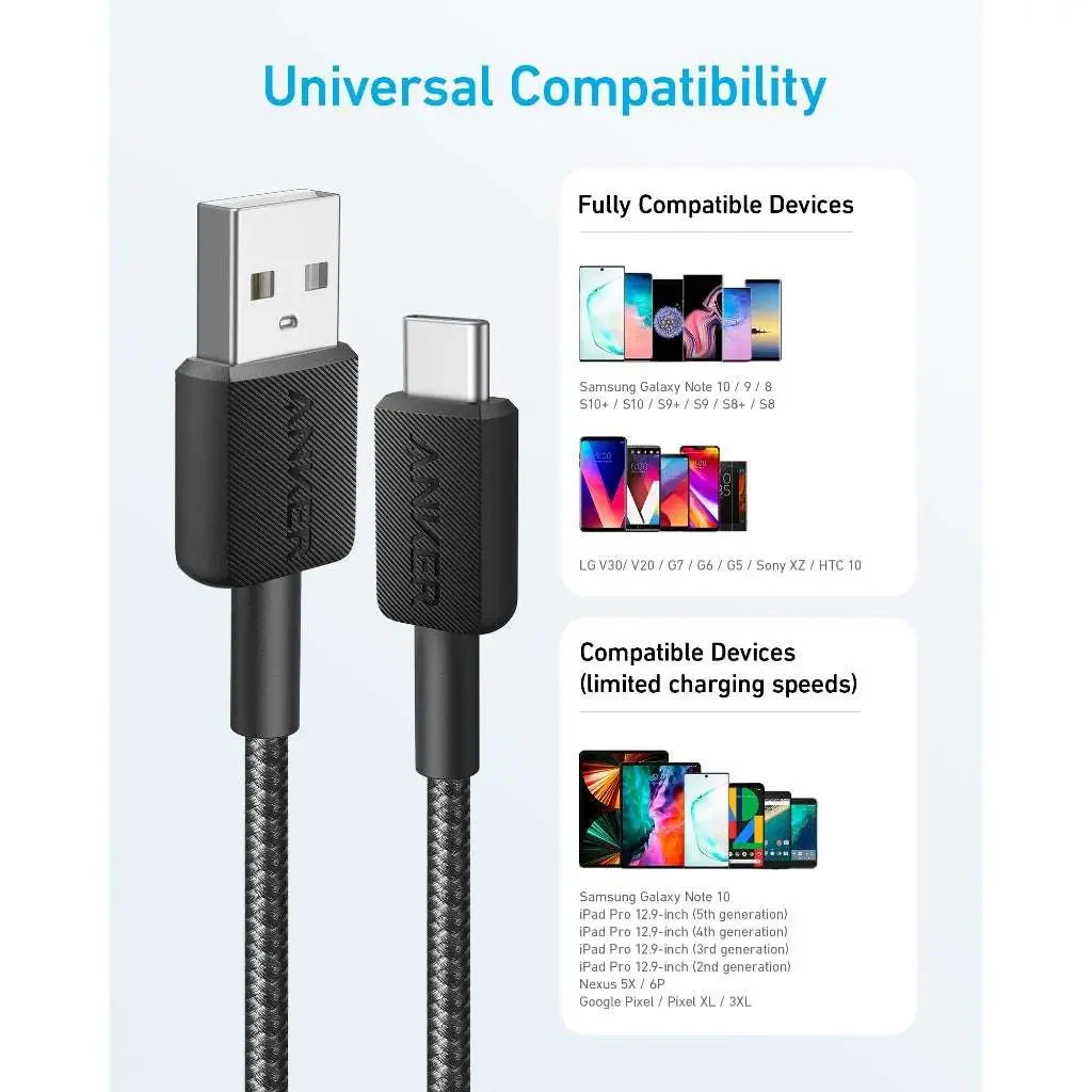 Anker A81H7H11 322 PowerLine USB A to USB C Fast Charging 3M (Black) - Image 4