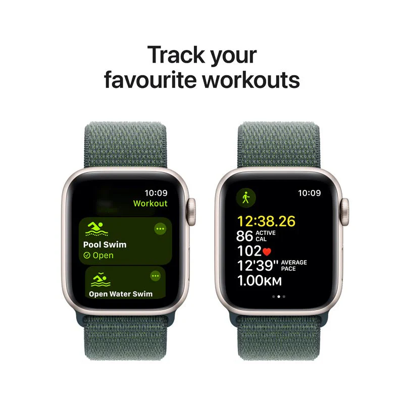 Apple Watch SE GPS + Cellular 40mm Starlight Aluminium Case with Lake Green Sport Loop - Image 5