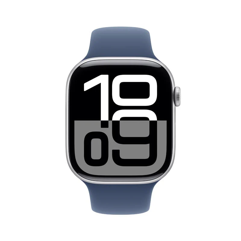 Apple Watch Series 10 GPS 46mm Silver Aluminium Case with Denim Sport Band S/M