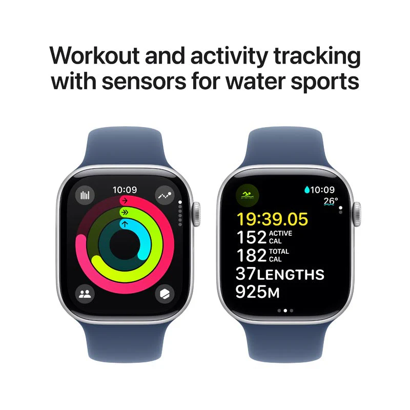 Apple Watch Series 10 GPS 46mm Silver Aluminium Case with Denim Sport Band S/M - Image 6