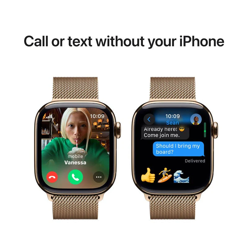 Apple Watch Series 10 GPS + Cellular 42mm Gold Titanium Case with Gold Milanese Loop - Image 3