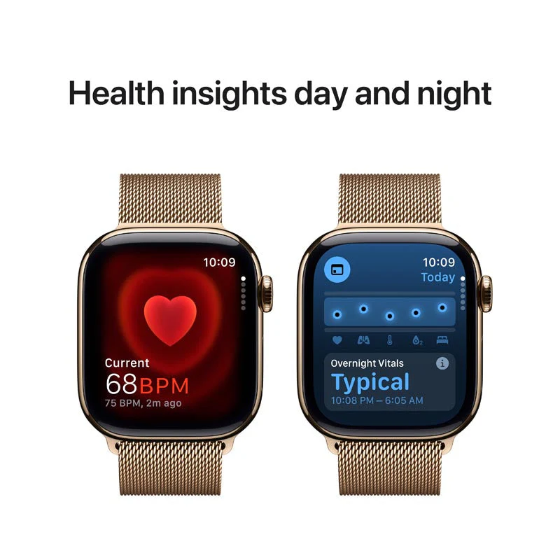 Apple Watch Series 10 GPS + Cellular 42mm Gold Titanium Case with Gold Milanese Loop - Image 4