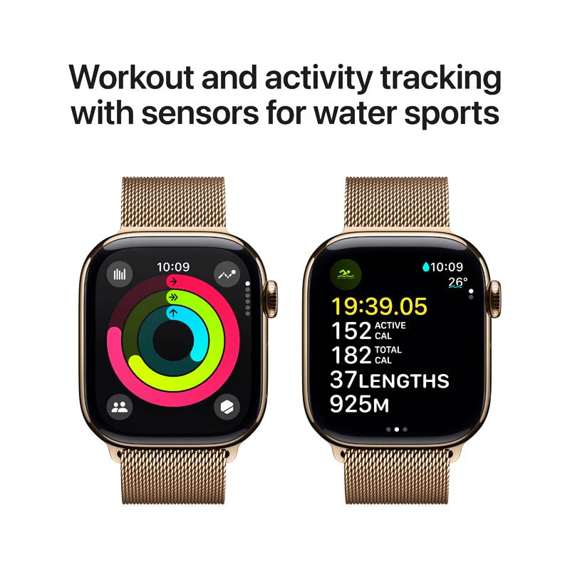 Apple Watch Series 10 GPS + Cellular 42mm Gold Titanium Case with Gold Milanese Loop - Image 5