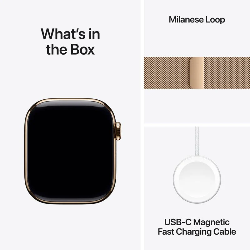 Apple Watch Series 10 GPS + Cellular 42mm Gold Titanium Case with Gold Milanese Loop - Image 8