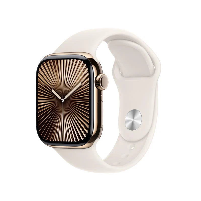 Apple Watch Series 10 GPS + Cellular 42mm Gold Titanium Case with Starlight Sport Band S/M - Image 2