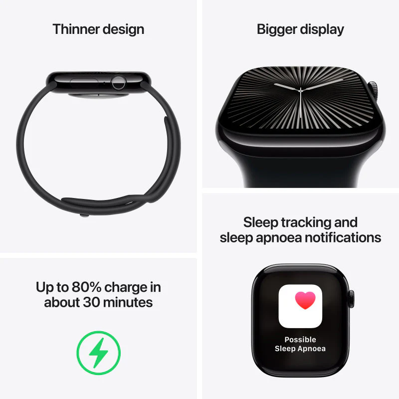 Apple Watch Series 10 GPS + Cellular 42mm Jet Black Aluminium Case with Ink Sport Loop - Image 7