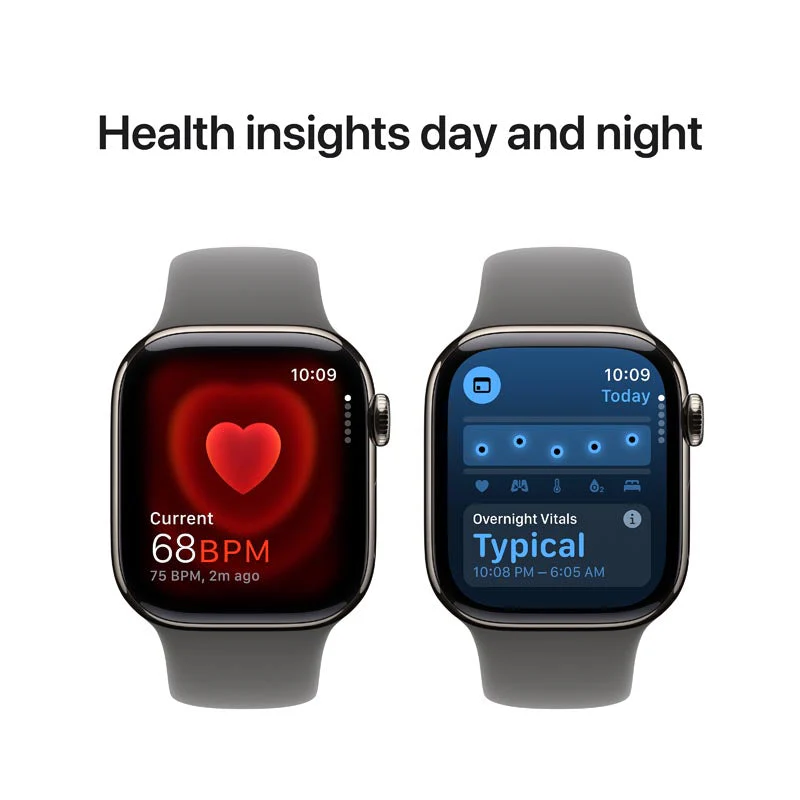 Apple Watch Series 10 GPS + Cellular 42mm Natural Titanium Case with Stone Grey Sport Band S/M - Image 4