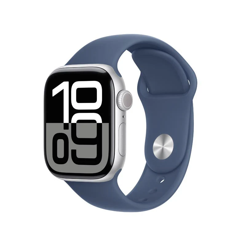 Apple Watch Series 10 GPS + Cellular 42mm Silver Aluminium Case with Denim Sport Band S/M - Image 2