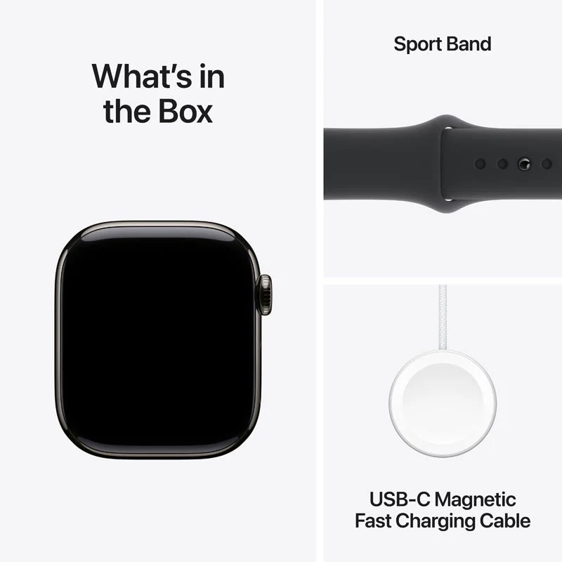 Apple Watch Series 10 GPS + Cellular 42mm Slate Titanium Case with Black Sport Band S/M - Image 7
