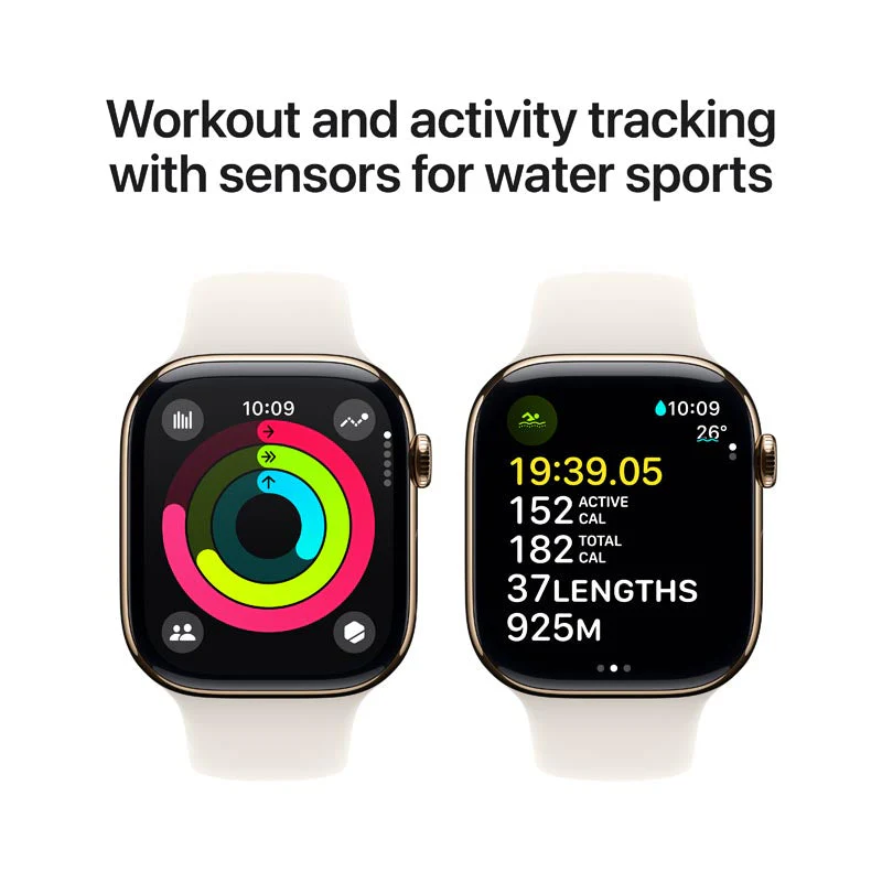 Apple Watch Series 10 GPS + Cellular 46mm Gold Titanium Case with Starlight Sport Band M/L - Image 6