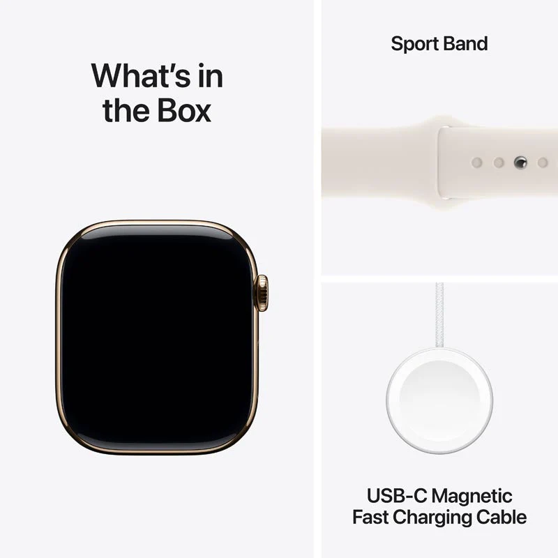 Apple Watch Series 10 GPS + Cellular 46mm Gold Titanium Case with Starlight Sport Band M/L - Image 8