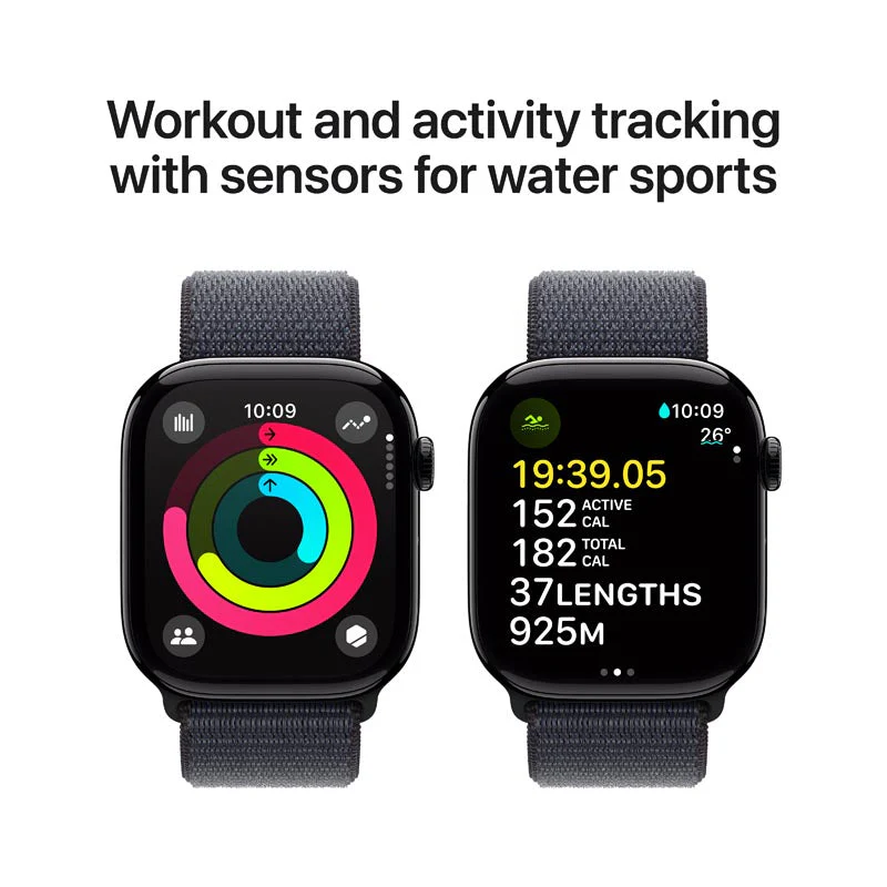 Apple Watch Series 10 GPS + Cellular 46mm Jet Black Aluminium Case with Ink Sport Loop - Image 6
