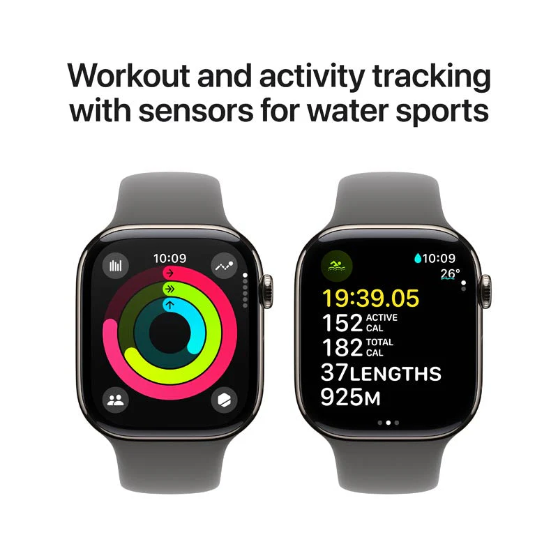 Apple Watch Series 10 GPS + Cellular 46mm Natural Titanium Case with Stone Grey Sport Band S/M - Image 6