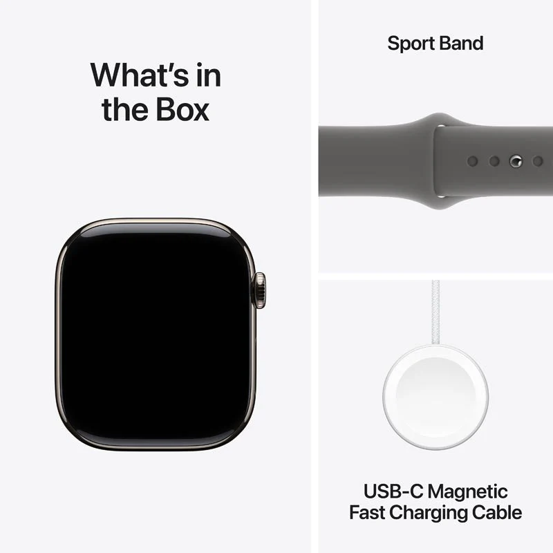 Apple Watch Series 10 GPS + Cellular 46mm Natural Titanium Case with Stone Grey Sport Band S/M - Image 8