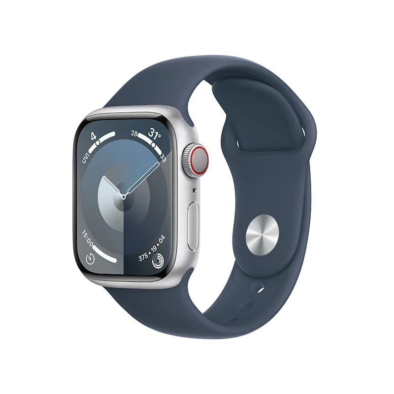 Apple Watch Series 9 GPS + Cellular 41mm Silver Aluminium Case with Storm Blue Sport Band - S/M - Image 2