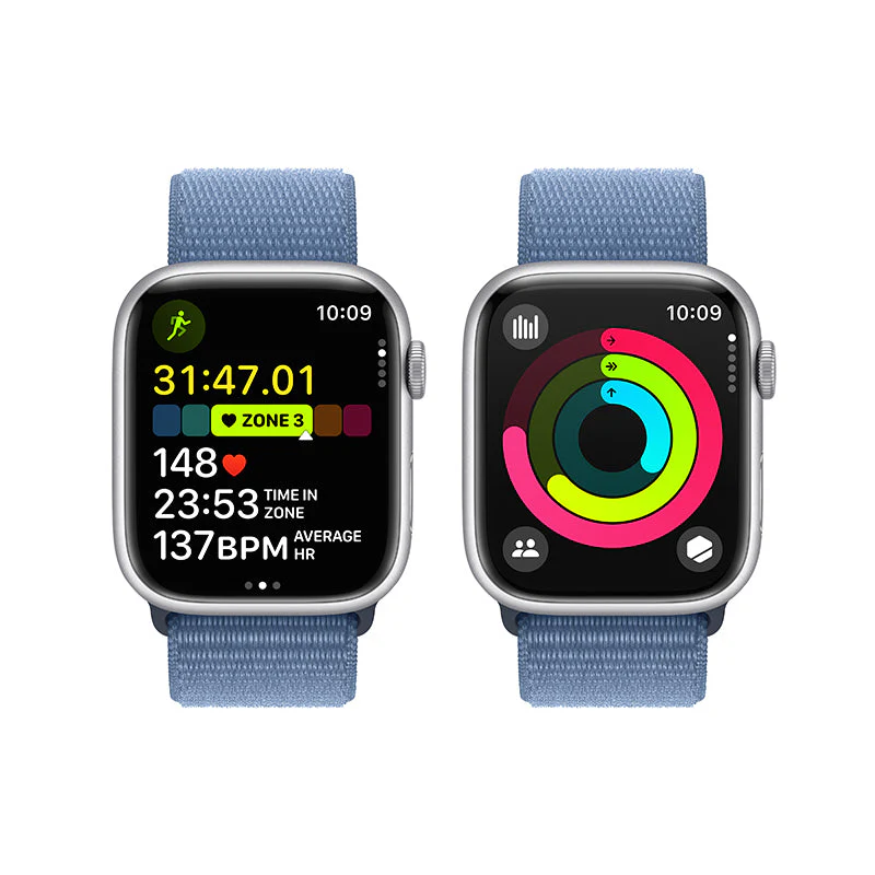 Apple Watch Series 9 GPS + Cellular 41mm Silver Aluminium Case with Winter Blue Sport Loop - Image 4