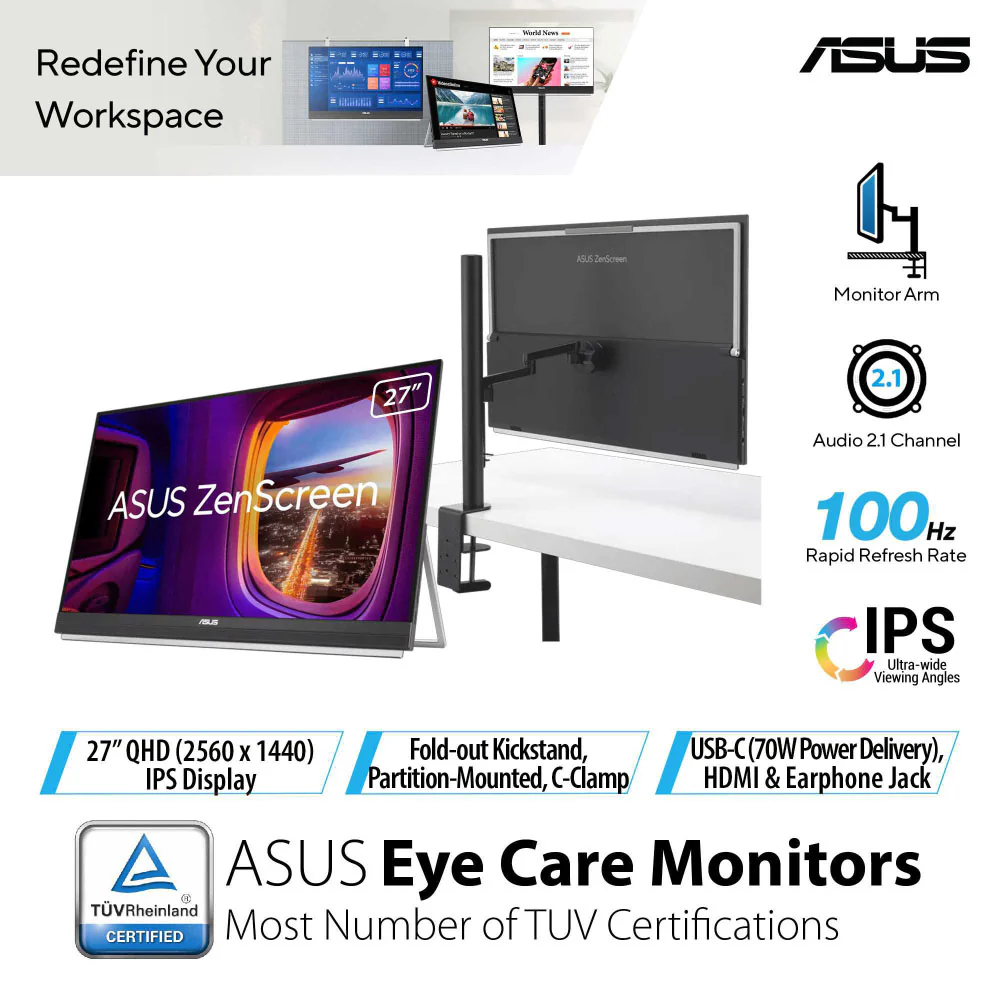 Asus ZenScreen MB27ACF - 27" QHD IPS 100Hz HDMI USB