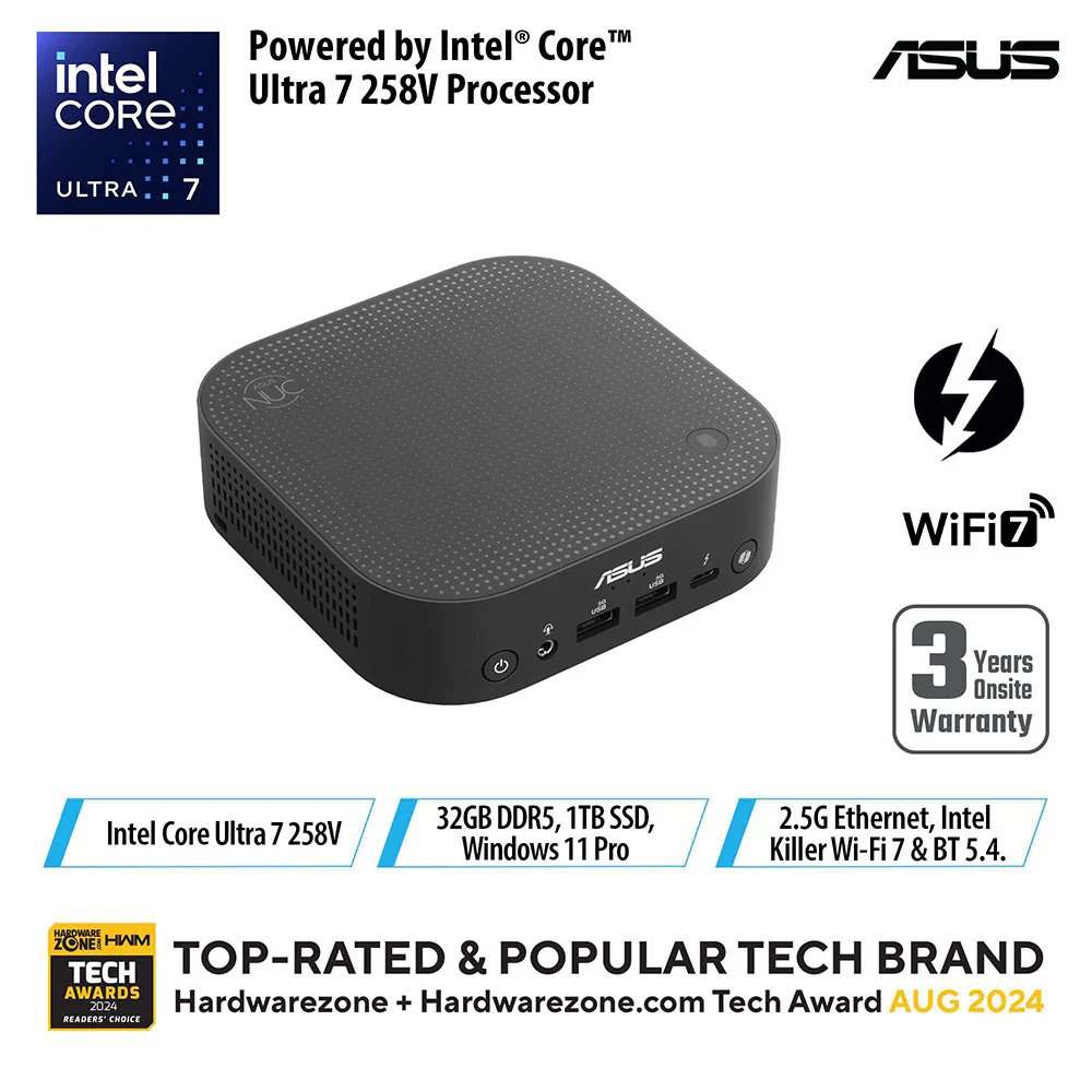 Asus NUC 14 Pro AI 90AS00N1-M001Y0 - U7-258V 32GB 1TB Win11 Pro (RNUC14LNKU7094N3)