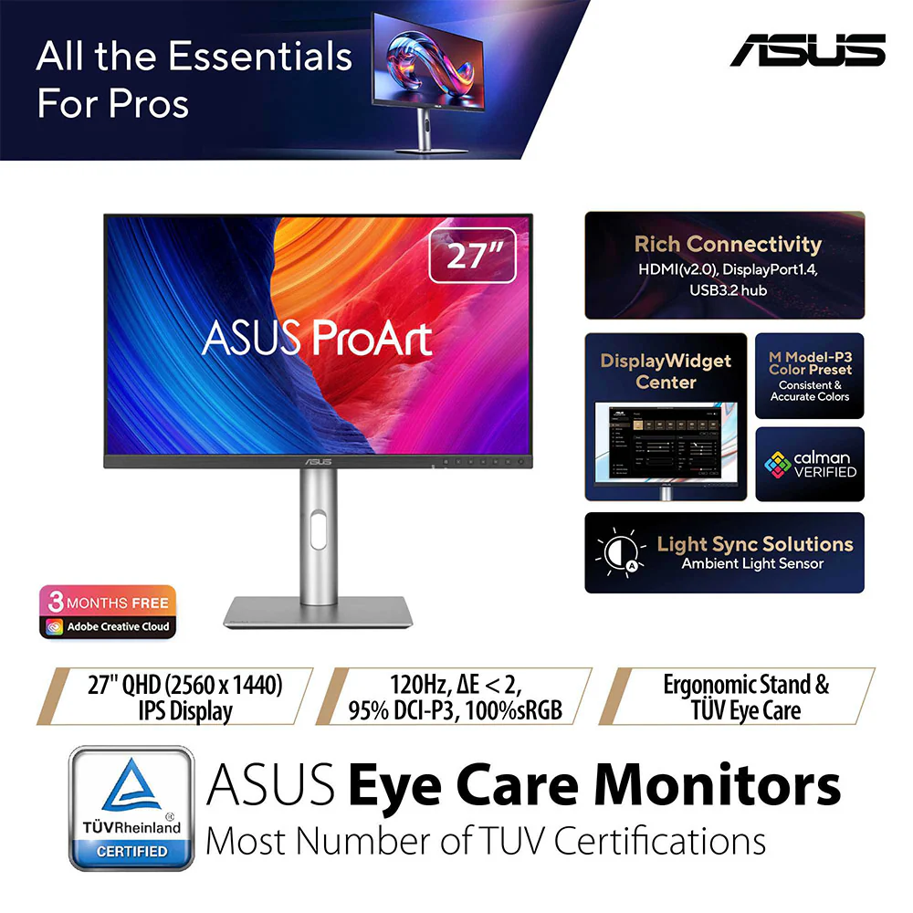 Asus ProArt PA278QGV - 27" QHD IPS 120Hz Professional Monitor