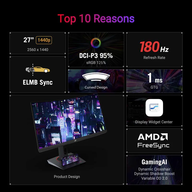 ASUS ROG Strix XG27WCS Gaming Monitor - 27" QHD Fast VA 180Hz Curved - Image 3