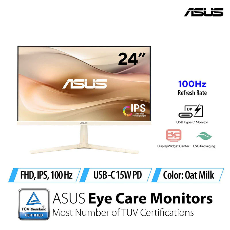ASUS VU249CFE Eye Care Gaming Monitor - 24" FHD IPS 100Hz (Oat Milk)
