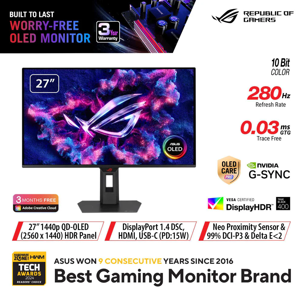 Asus ROG Strix OLED XG27ACDMS - 26.5" QHD QD-OLED 280Hz Gaming Monitor