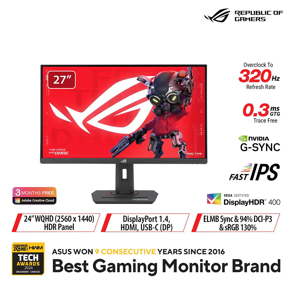 Asus ROG Strix XG27ACMS - 27" QHD Fast IPS 320Hz(OC) USB Type-C Gaming Monitor