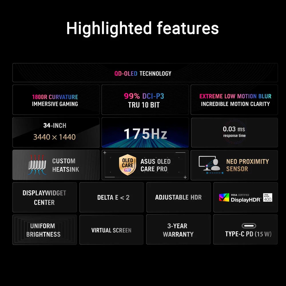 Asus ROG Strix OLED XG34WCDG - 34" WQHD QD-OLED 175Hz Gaming Monitor - Image 2