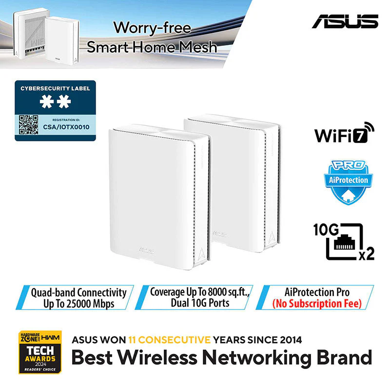 ASUS ZenWiFi BQ16 BE25000 Quad Band Wi-Fi 7 Mesh Router (2-Pack) - Image 9