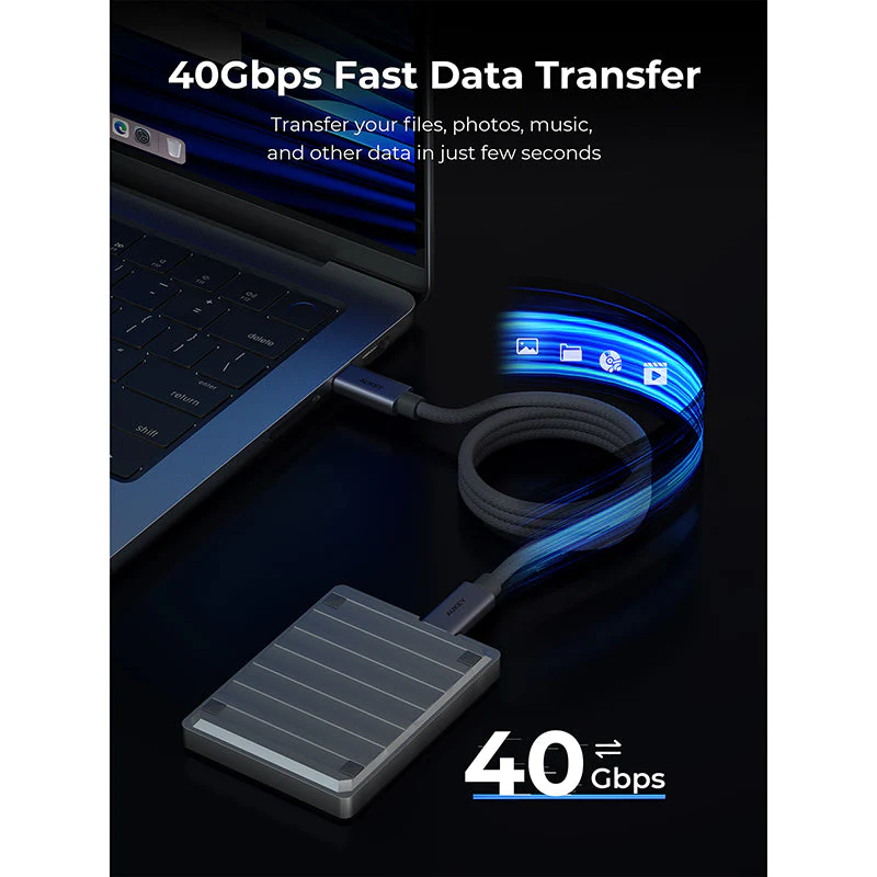 Aukey CB-DCC401 Circlet Mix 40G 1m USB4 Gen3 40Gbps USB-C to USB-C Cable - Gray - Image 6
