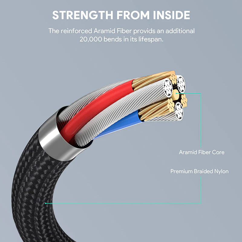Aukey CB-KCC101 1M 100W Braided USB C to C Cable with Kevlar Core Black - Image 3