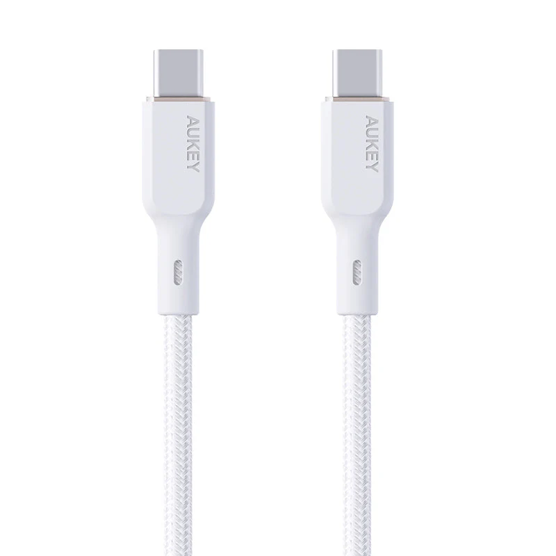 Aukey CB-KCC101 1M 100W Braided USB C to C Cable with Kevlar Core White - Image 2