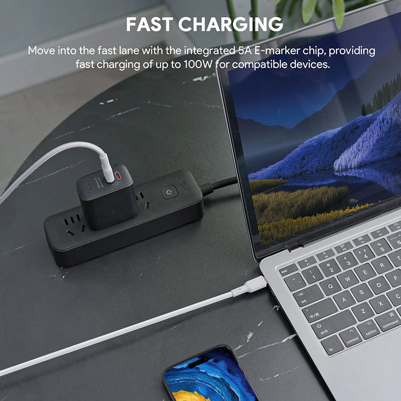 Aukey CB-KCC101 1M 100W Braided USB C to C Cable with Kevlar Core White - Image 6