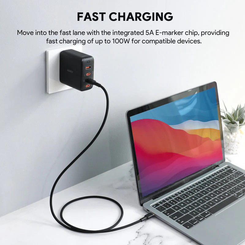 Aukey CIRCLET BLINK CB-SCC101 100W Silicone USB-C to USB-C Cable 1M (Lavender Purple) - Image 4