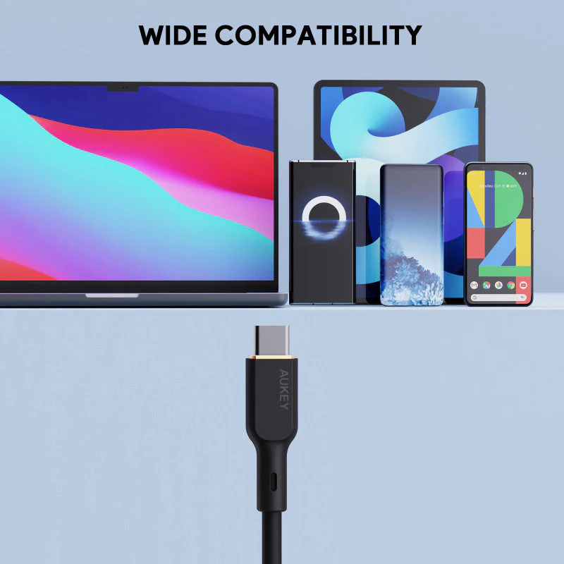 Aukey CIRCLET BLINK CB-SCC101 100W Silicone USB-C to USB-C Cable 1M (Lavender Purple) - Image 5