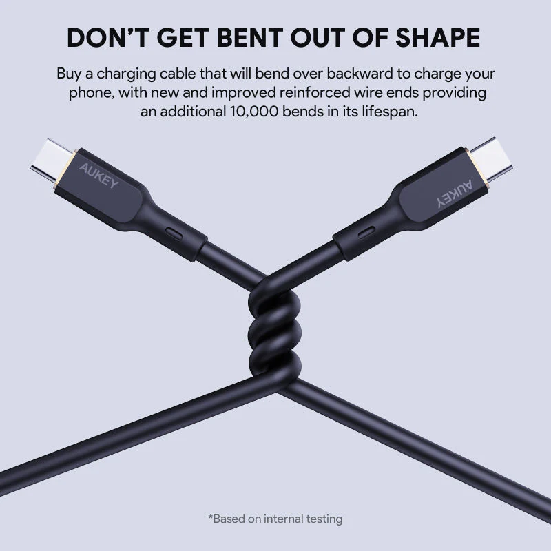 Aukey CB-SCC242 Circlet Blink 240W Silicone C to C Cable 1.8M (Black) - Image 6