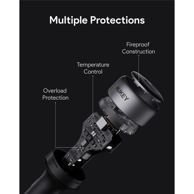 Aukey CC-P1 Pathfinder Mix 3 66W Fast Charging Car Charger (Dark Grey) - Image 4