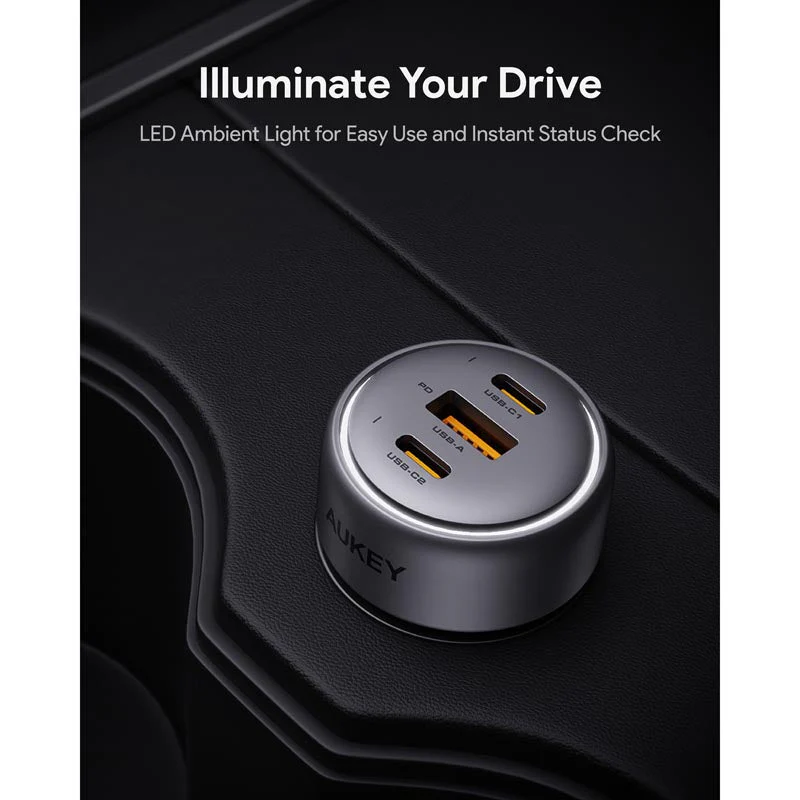 Aukey CC-P1 Pathfinder Mix 3 66W Fast Charging Car Charger (Dark Grey) - Image 7