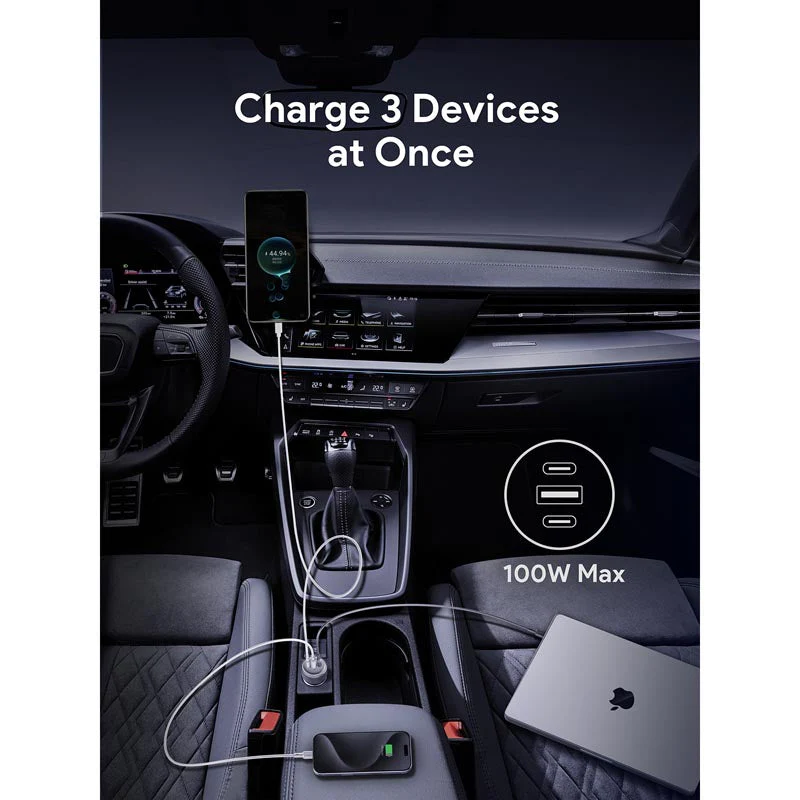 Aukey CC-P3 Pathfinder Mix 3 100W Fast Charging Car Charger (Dark Grey) - Image 7