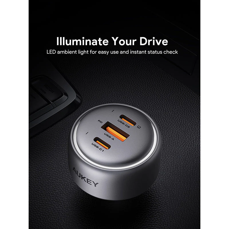 Aukey CC-P4 Pathfinder Mix 3 165W Fast Charging Car Charger (Gray) - Image 3