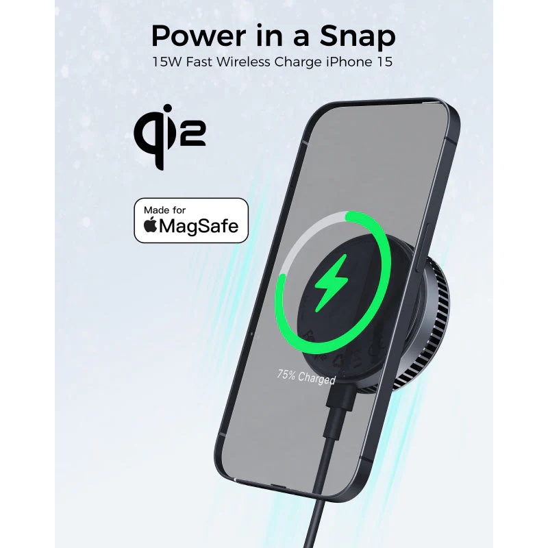 Aukey LC-G10 MagFusion GameFrost Qi2 Magnetic Fast Wireless Charging Active Cooling - Gray - Image 8