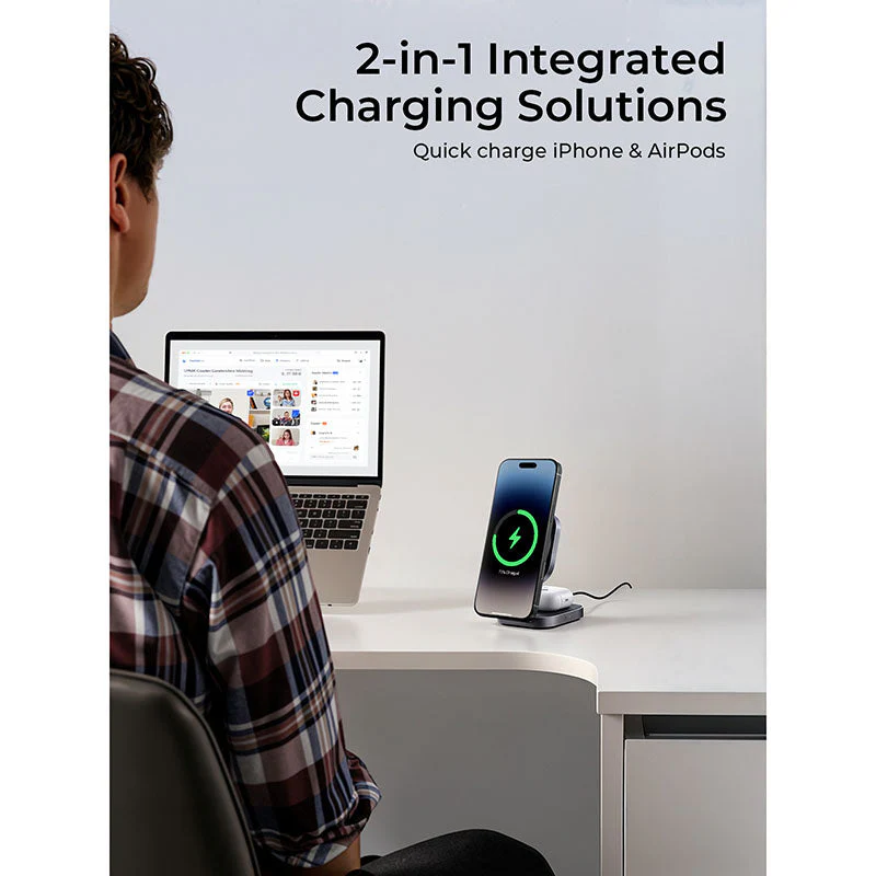 Aukey LC-MC211 MagFusion L 2-in-1 Foldable Qi2 Magnetic Fast Wireless Charging Station - Image 2