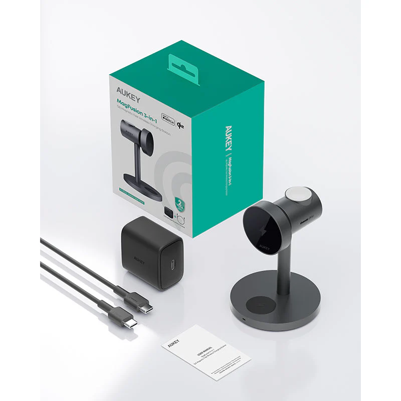Aukey LC-MC311 MagFusion 3-in-1 Qi2 Magnetic Fast Wireless Charging Station - Image 7