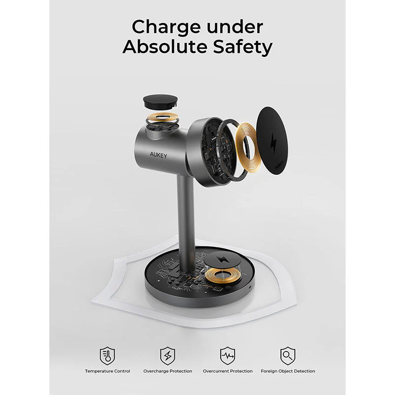Aukey LC-MC311G MagFusion 3-in-1 G Qi2 Magnetic Fast Wireless Charging Station - Gray - Image 5