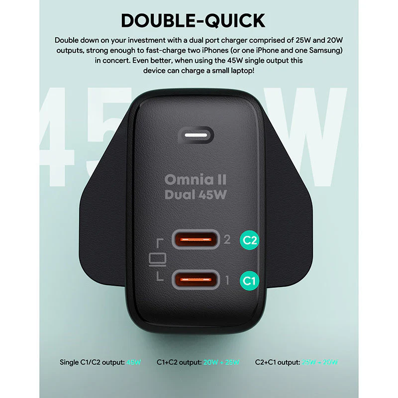 Aukey PA-B4T Omnia II 45W Dual-Port GaNFast PD Wall Charger - Image 9