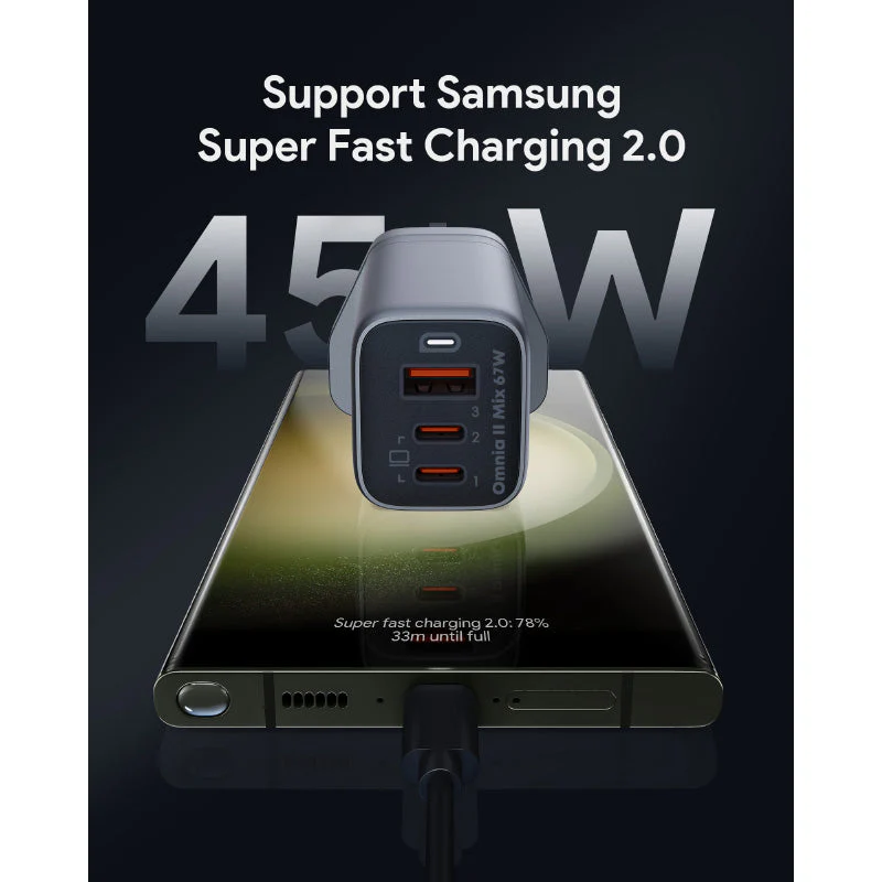 Aukey PA-B6U Omnia Mix 67W UFCS 3-Port Wall Charger (Grey) - Image 4