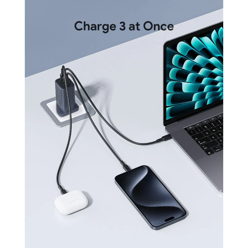 Aukey PA-B6U Omnia Mix 67W UFCS 3-Port Wall Charger (Grey) - Image 6